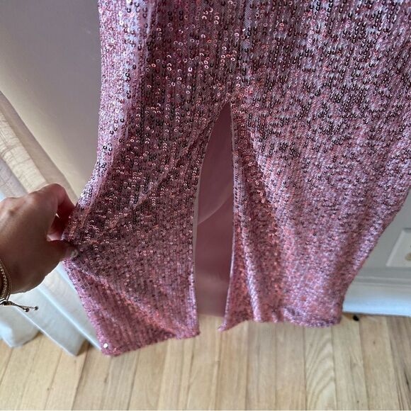 IEENA for Mac Duggal Bow Maxi Dress - Pink Sequins - Picture 6 of 8